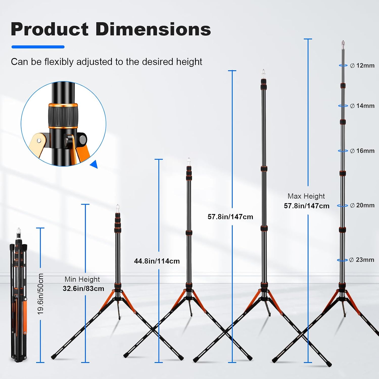 Extendable Travel Light Stand 7.2ft / 2.2m Sturdy Aluminum Alloy Light Weight Adjustable Portable Tripod with Carry Bag for Photography Studio Outdoor Shooting Speedlight Flash Reflector Ring Light