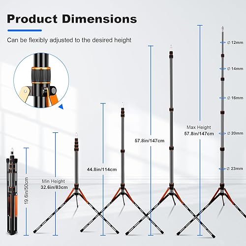 Miniatura 3 de Soporte de luz de viaje portátil de 86.6 pulgadas7.2 ft de aleación de aluminio resistente, peso ligero, trípode con bolsa de transporte para