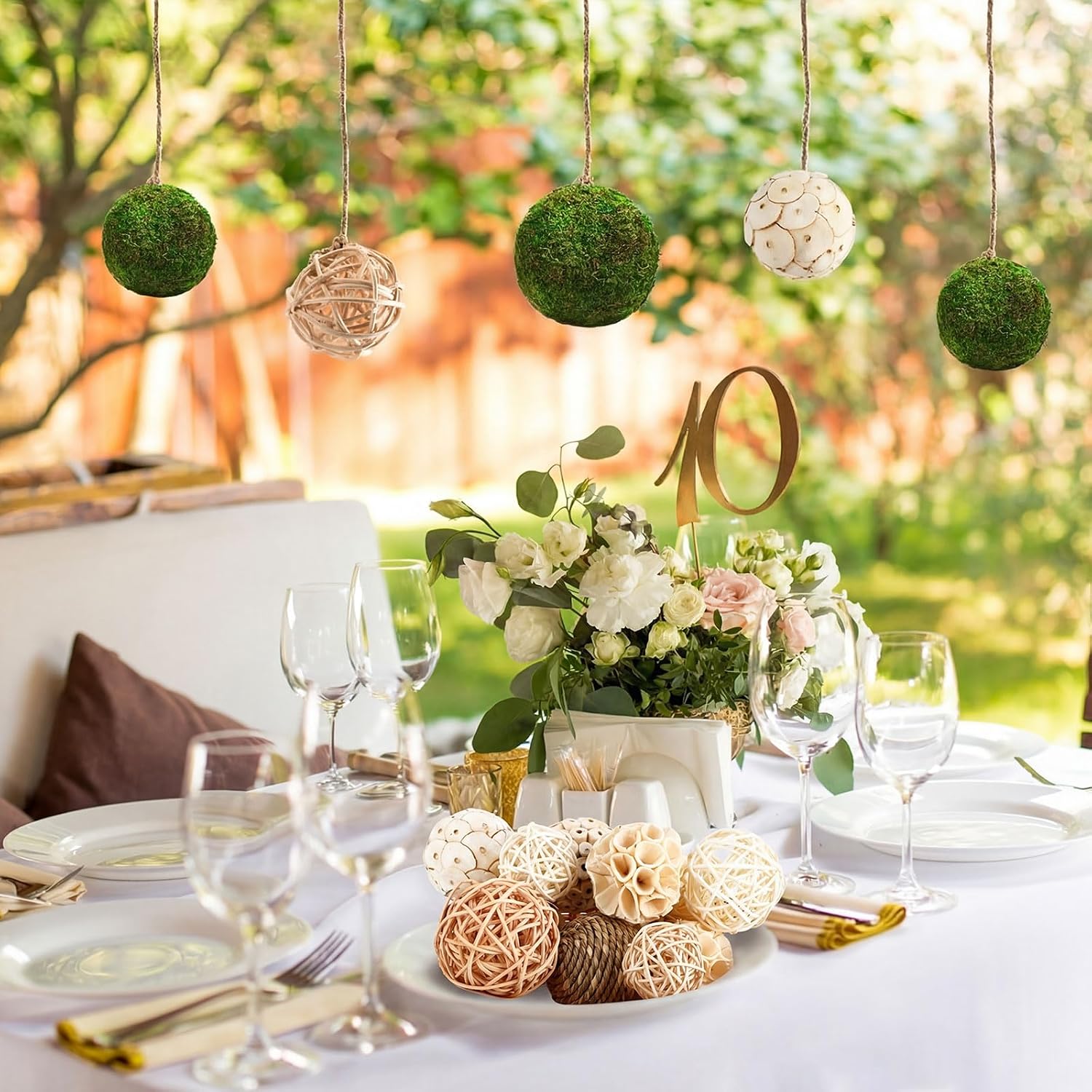 Yunsailing 36 Pcs Moss Decorative Balls for Centerpiece Bowls and Rattan Wicker Balls Handmade Orbs Spherical Assorted Vase Filler Tabletop Decor for Garden Wedding Party (Boho,Boho Colors)