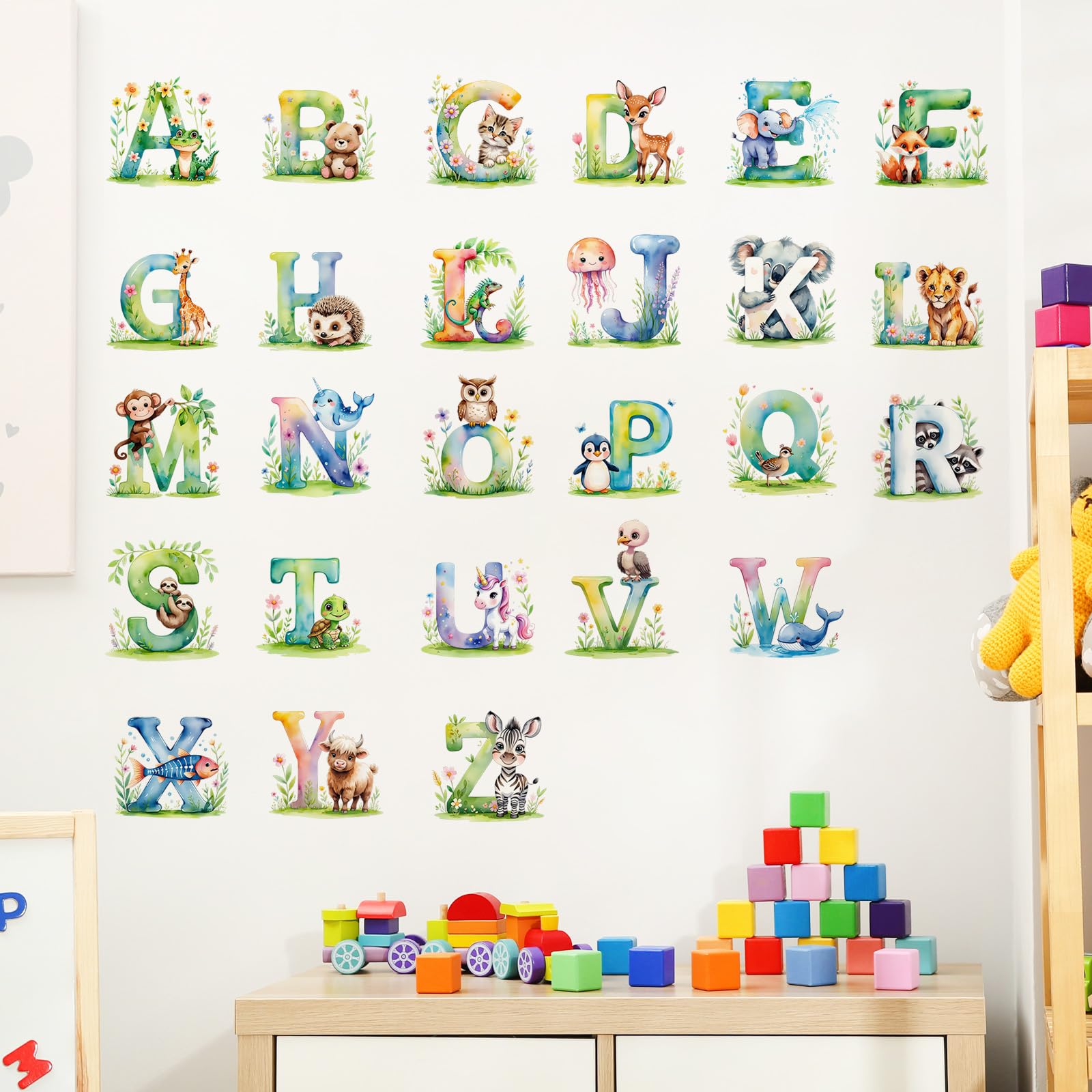 ABC Alphabet Wall Stickers Colourful Animal Letter Learning Wall Decals Peel and Stick Removable Educational Art Work for Kids Baby Nursery Bedroom Living Room Classroom Playroom Home Decor — view 7