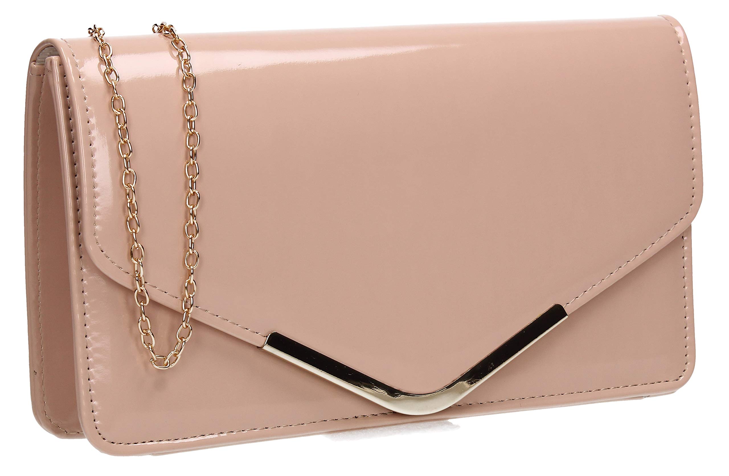 SwankySwans Zara Womens Patent Leather Envelope Clutch Bag - Pink Nude