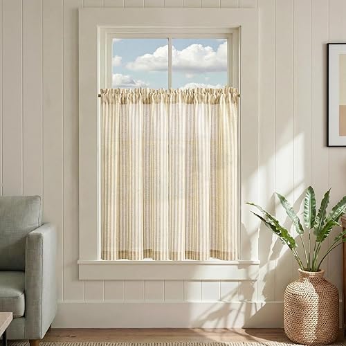 Miniatura 88 de jinchan - Cortinas de cocina de lino de 36 pulgadas de largo, a rayas finas, de media altura, pequeñas, para sala de estar, baño, café, estilo de