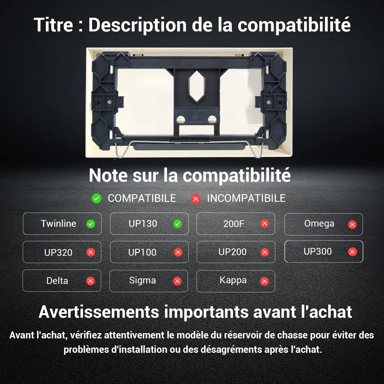 Empyreal Cadre de fixation Compatible avec Geberit Twinline, avec Vis, Tiges de Poussée et Levier de Coupure, Noir