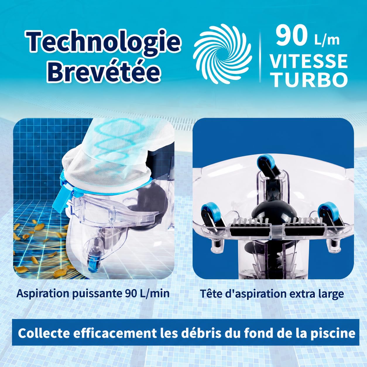 Aspirateur à Feuilles Piscine Rechargeable, Aspirateur Piscine sans Fil avec 2 Sacs Filtrants, Nettoyeur Électrique pour Feuilles et Débris, Piscines Hors Sol et Creusées