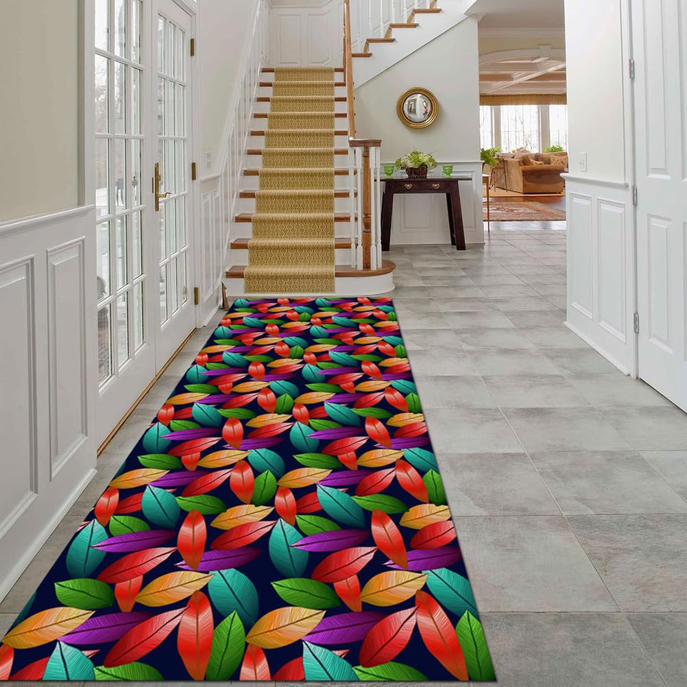 Bunt Waschbarer Teppich Läufer Meterware Herbst Küchen Teppich rutschfest Teppichläufer Waschbar Lang für Flur Küche Korridor Schlafzimmer Wohnzimmer Fußmatten,80x200cm