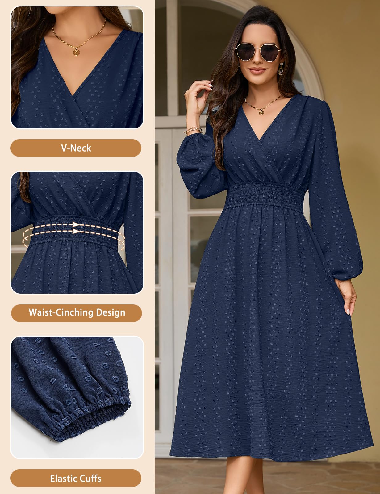 Damen Elegant Kleid Langarm Freizeitkleid