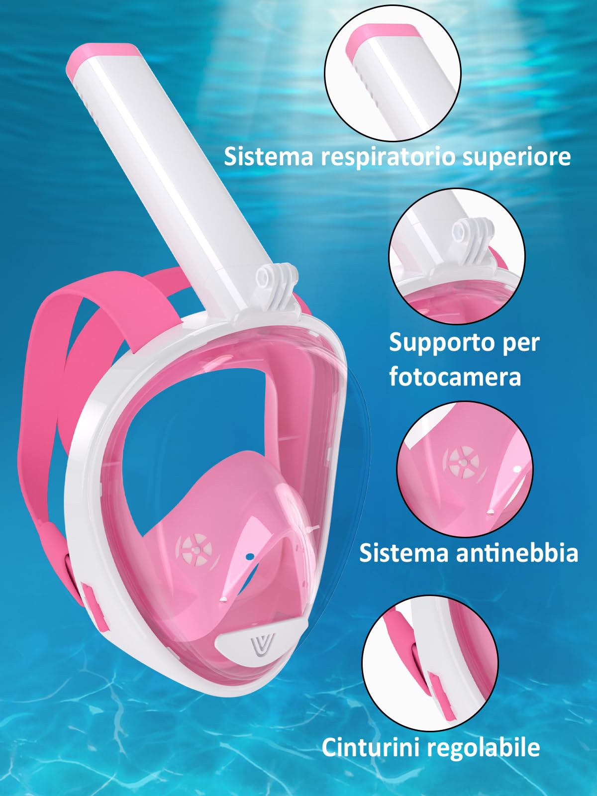 Vitare Maschera da Snorkeling per Adulti e Bambini, Maschera Subacquea Integrale Tecnologia Antiappannamento, Maschera da Mare con Supporto per Fotocamera, Maschera da Sub per Immersioni