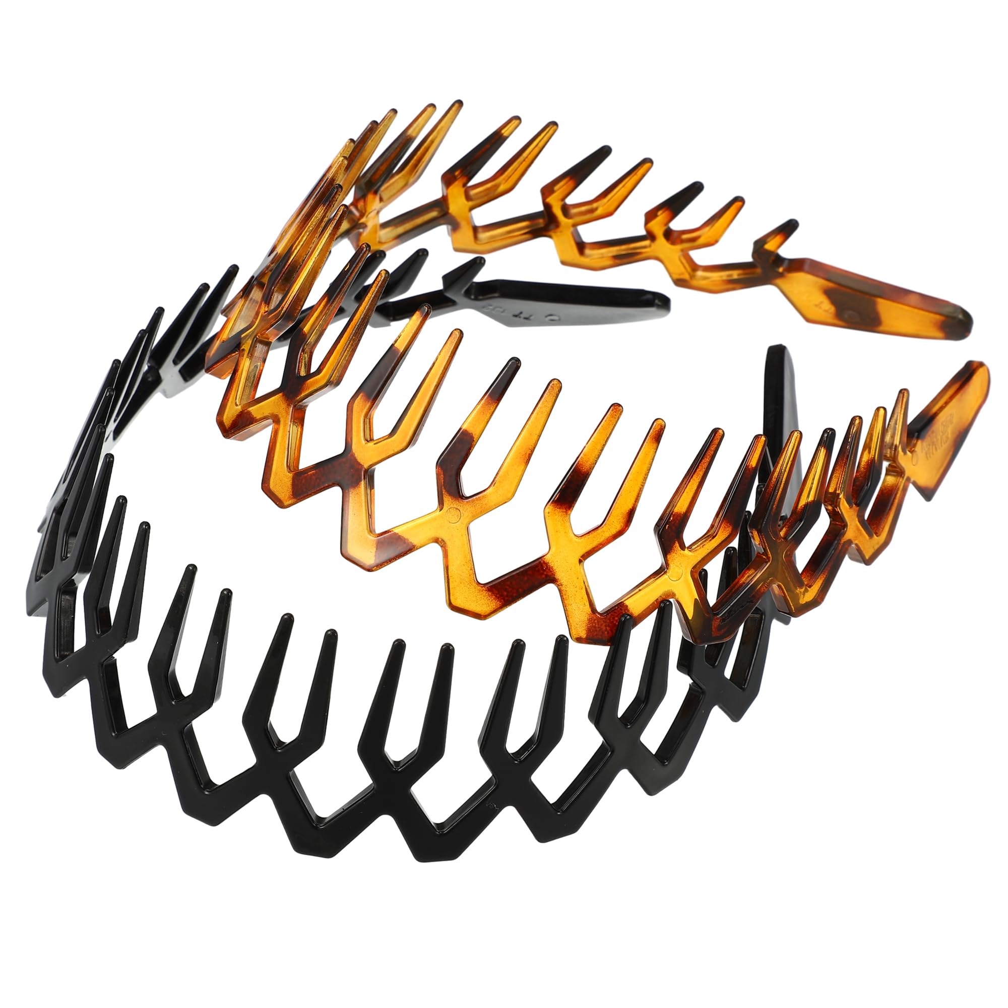 2 Pcs Plastic Shark Teeth Wave Headbands, Black Amber, 4.72"x1.57", Headbands for Women Girl