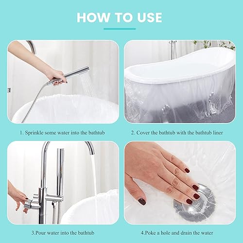 Miniatura 4 de GXF Paquete de 5 revestimientos desechables para tina, 126 x 47 pulgadas, paquete individual portátil, bolsa de plástico con calcomanías para