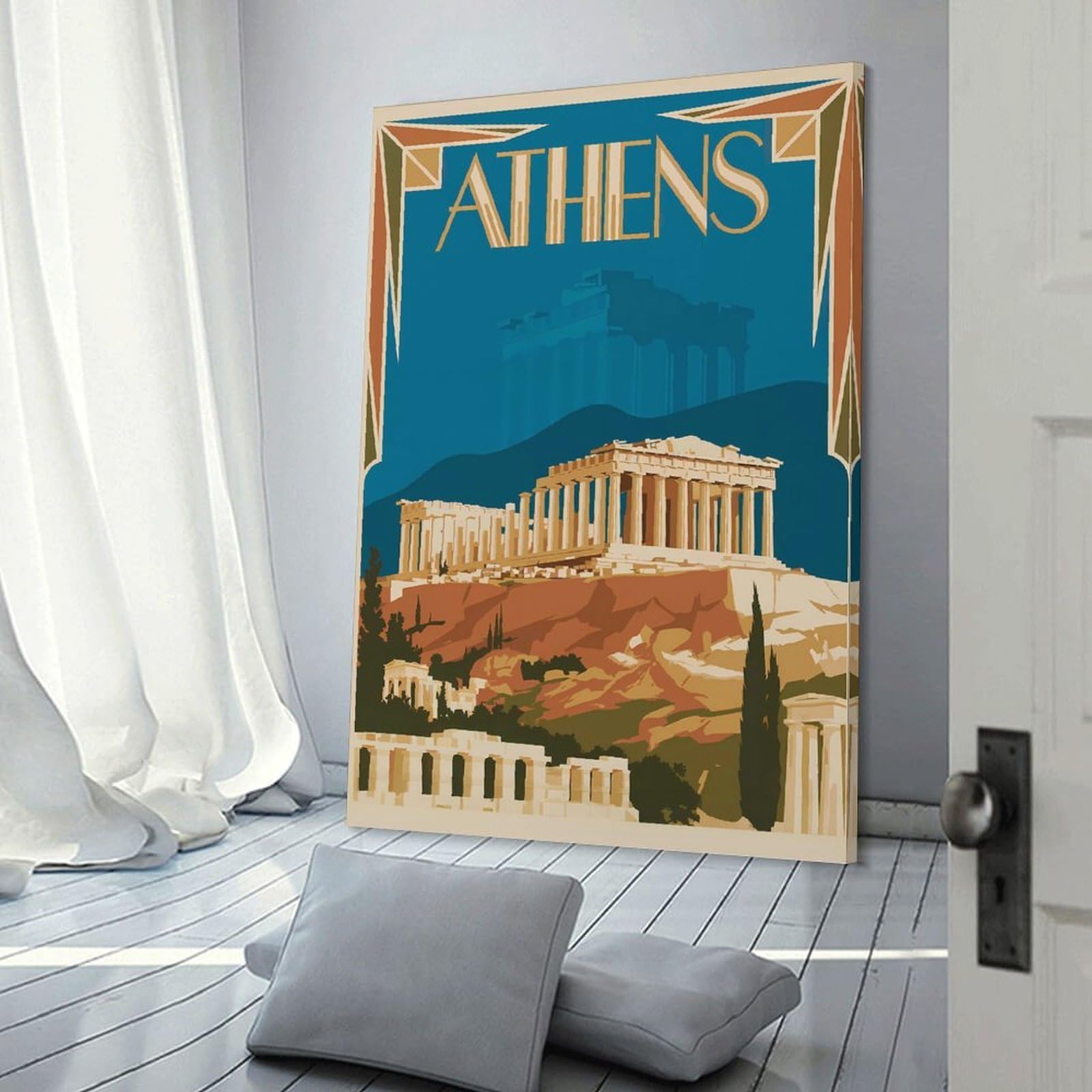 Junmoney Athens Travel Decorative Canvas Print, 24x36inch(60x90cm), for Hallway, Entryway Or Landing, Home Artwork for First Impressions