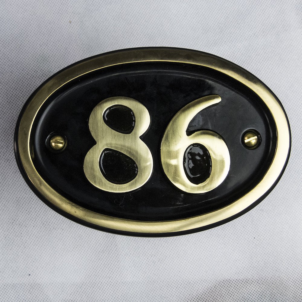 Signs & Numbers Brass Solid House Number Oval Design (No 86)