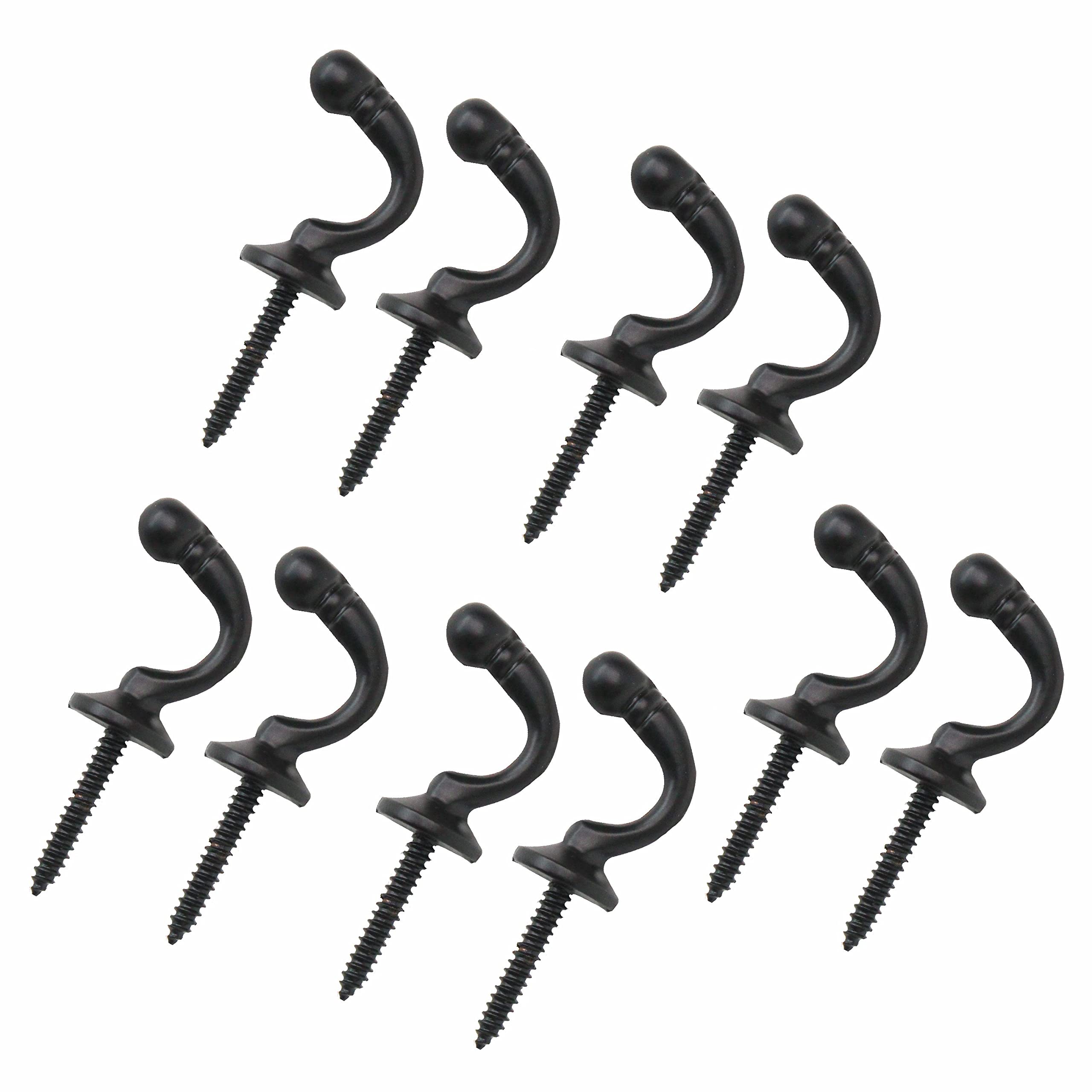 SUL U Shaped Wall Mounted Black Ball End Curtain Tiebacks, Tie Back Hooks with Tassel Drapery Holder for Clothes Coat Hanger (10)