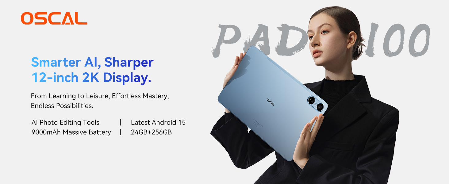 OSCAL Pad 100 Tablets 12 inch Android 15 Tablet,AI,Tablets with