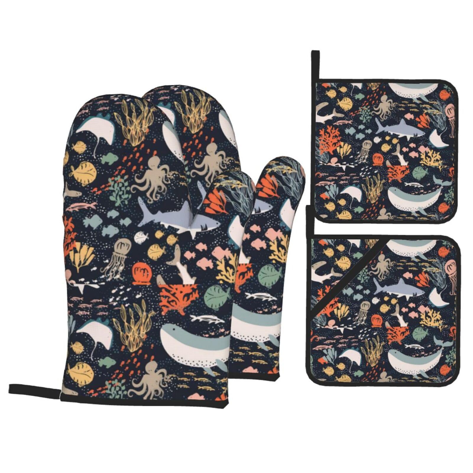 WHJSHOP Colorful Octopus Prints Kitchen Layers: Waterproof Oven Covers for Safe Handling & Easy Cleanup – 4 Piece Heat Protection Bundle