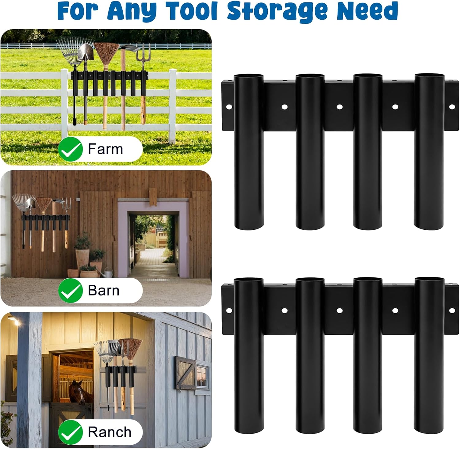 Shovel Holder for Truck, Heavy Duty 8-Hole Metal Shovel Storage Rack with Bolt-On Holes, Black Truck Box Tool Mount Rack Shovel Holder for Trimmers, Rakes, Hoes, Landscape Hand Tools Bed Mount