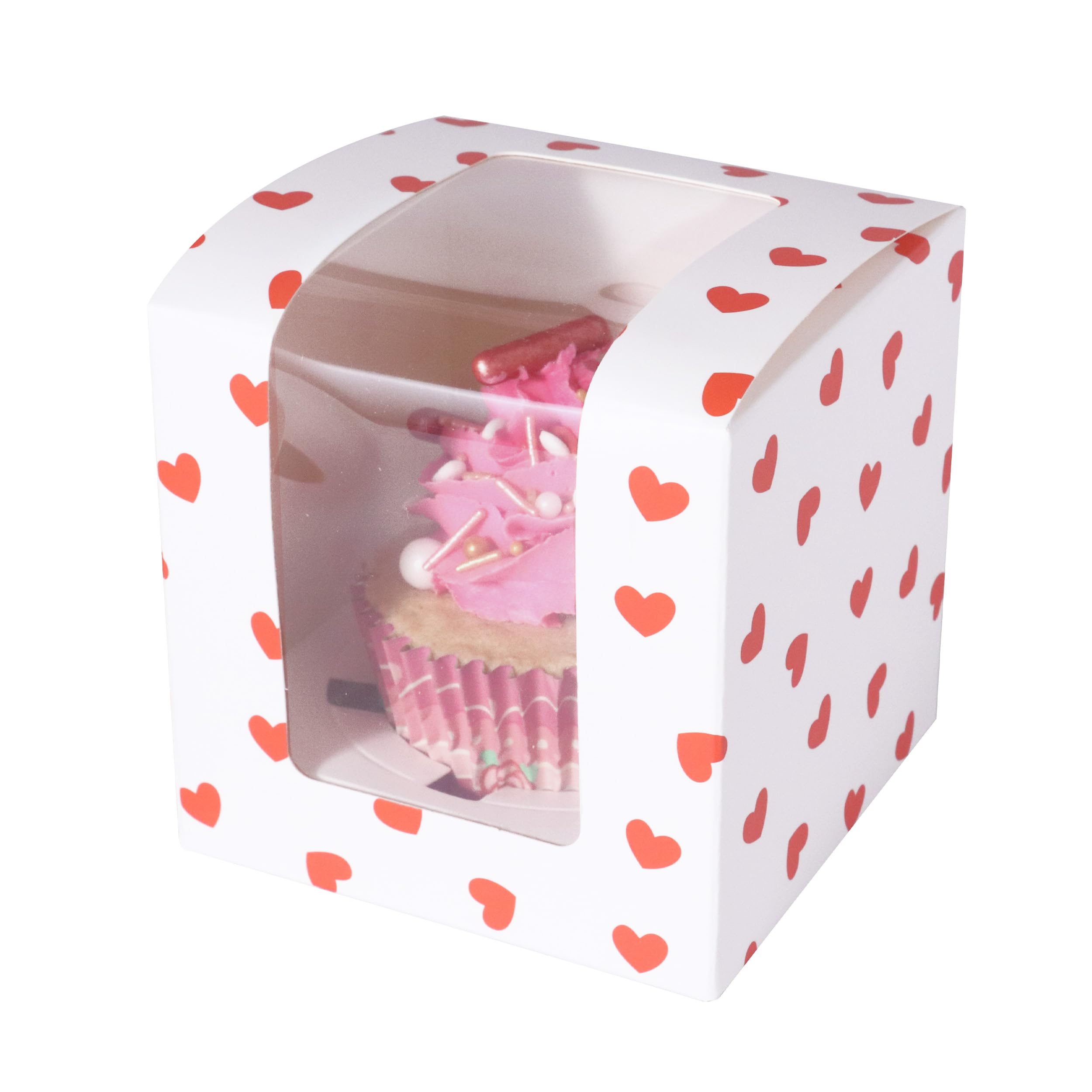 PME Cake Valentines Treat Boxes | Love Hearts (Pack of 4), Red With Clear Window