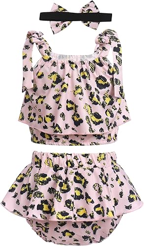 Miniatura 2 de IBTOM CASTLE Conjunto de ropa de primer cumpleaños para niña, camiseta de manga corta + pantalones cortos con volantes + diadema de princesa pastel