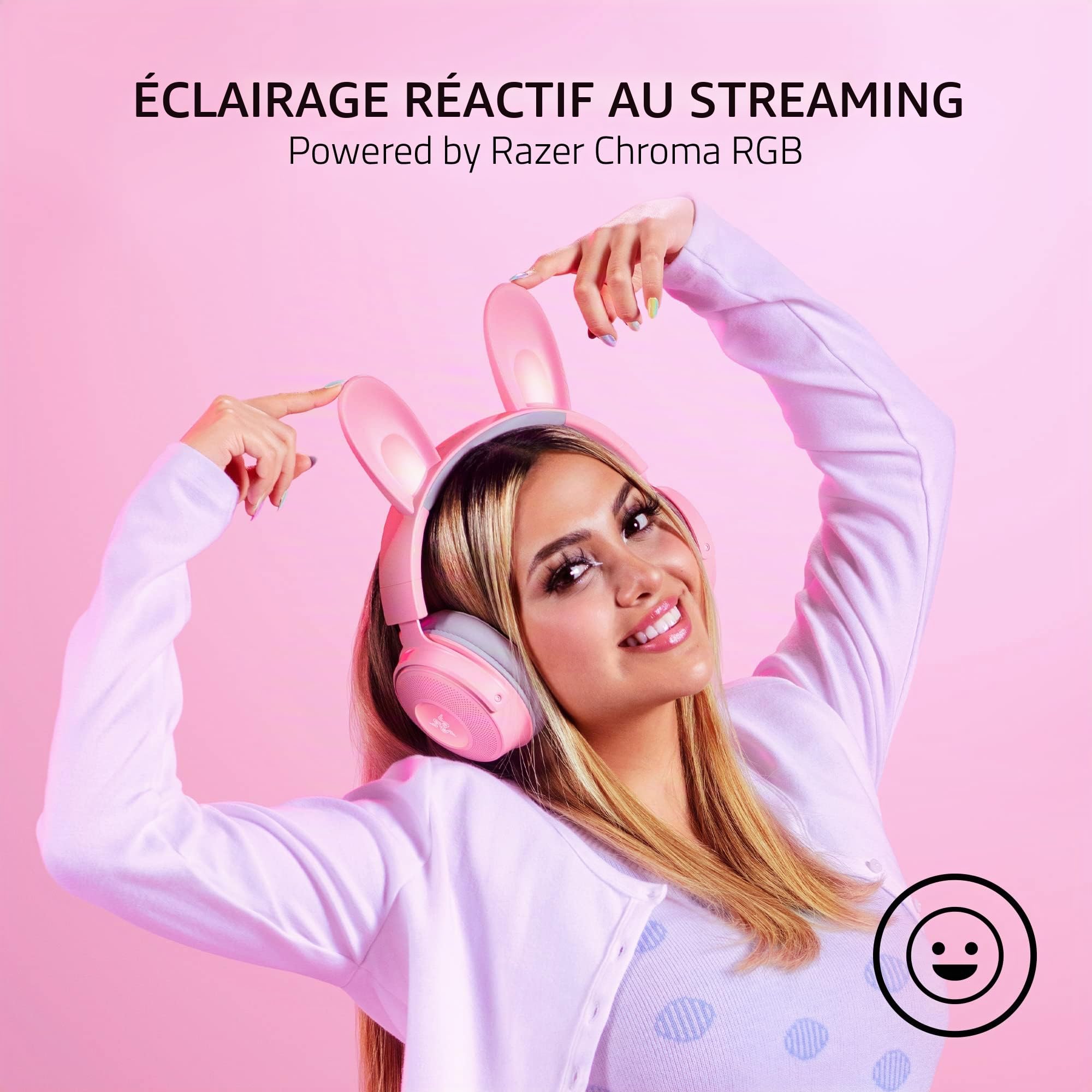 Razer Kraken Kitty V2 Pro Casque filaire RVB : oreilles interchangeables (chaton, ours, lapin) – Éclairage réactif en flux – Micro cardioïde HyperClear détachable – Pilotes de 50 mm – Son surround 7.1