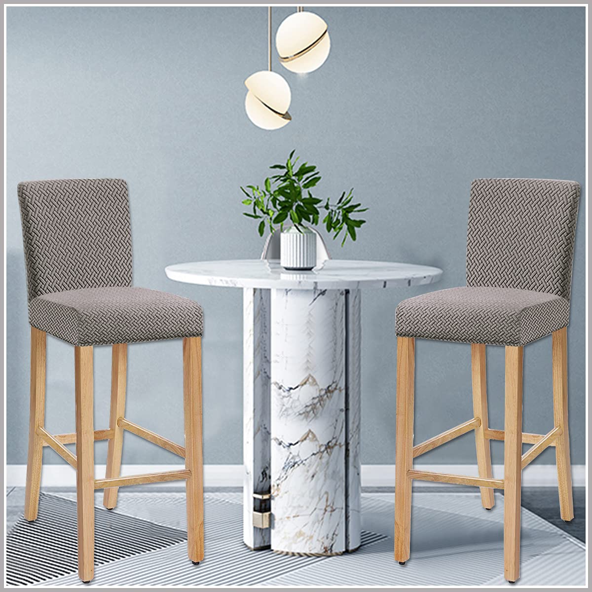 JUNZHE Lot de 2 housses de tabouret de bar avec dossier extensibles imperméables et amovibles pour