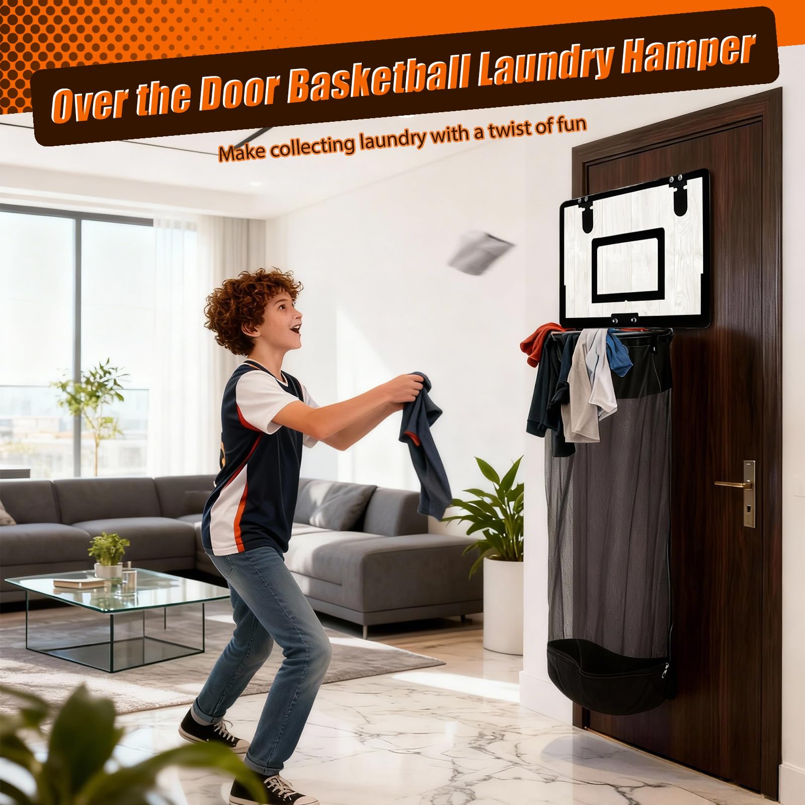 2-in-1 Basketballkorb Wäschekorb Hängender Mini Basketball Korb Tür Wäschesammler aus Holz mit Reißverschluss für Zimmer Badezimmer Wohnheim, Geschenk für Kinder und Erwachsene