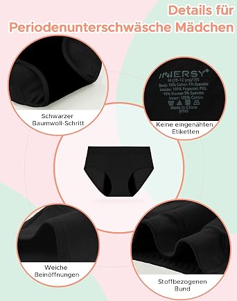 INNERSY Period Underwear Girls Heavy Bleeding 10-18 Years Pack of 3