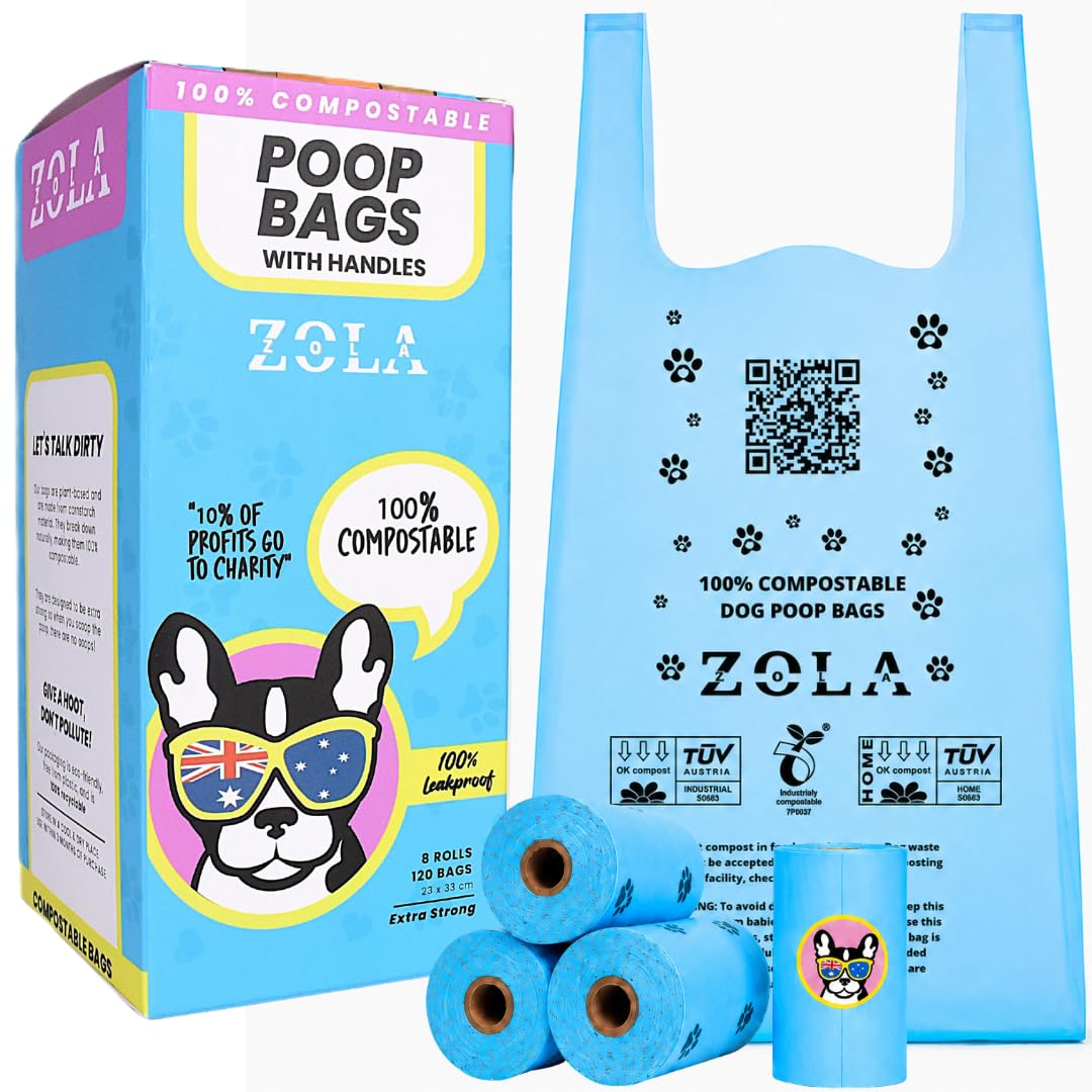 Dog Poop Bags Biodegradable Tie Handles, Extra Strong & Compostable Cornsarch Poop Bags for Dogs, 120 Dog Waste Bags, Plastic Free Heavy Duty Eco Poo — image 1