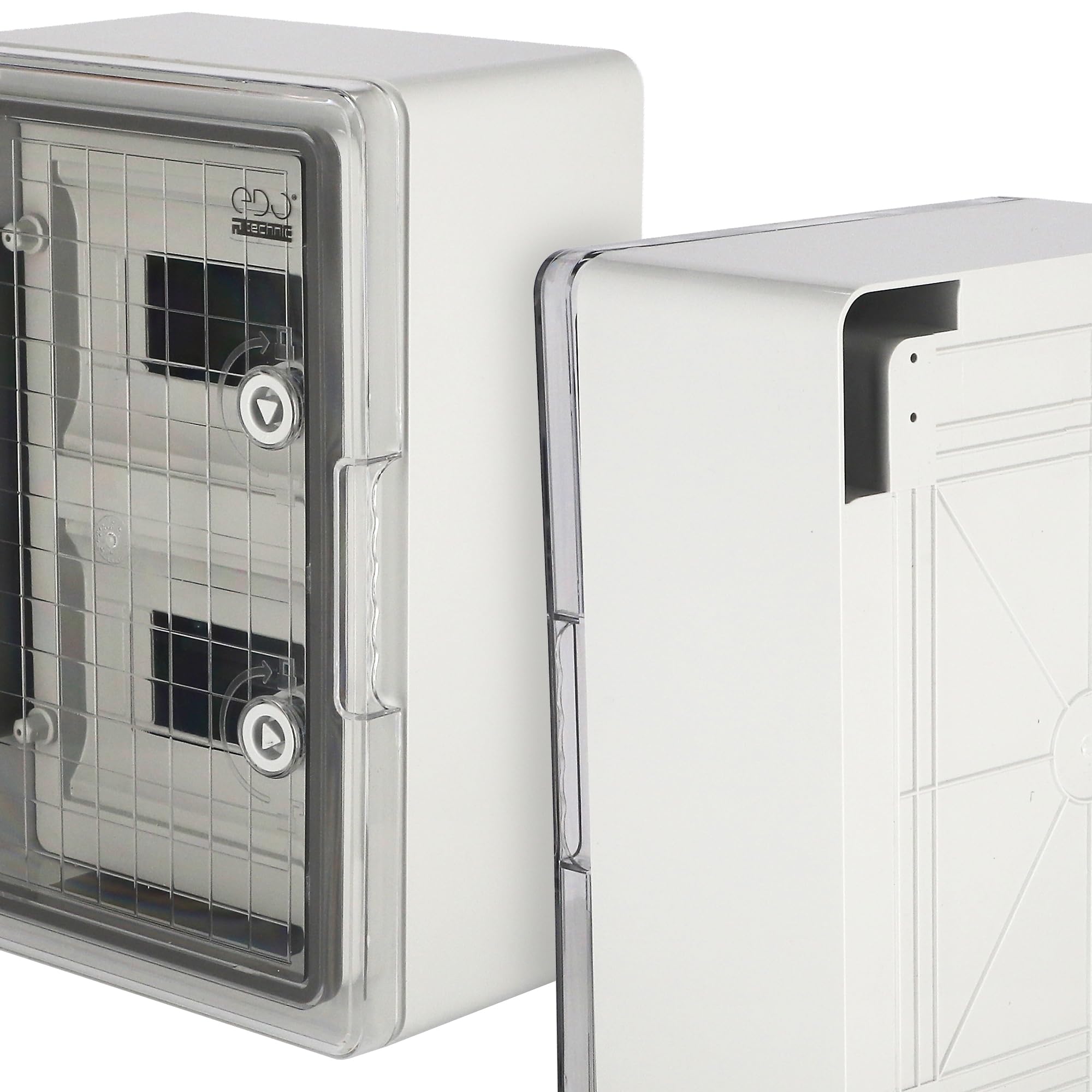 EDO Rozdzielnica Elektryczna Natynkowa ABS IP65 16 Modułów (2x8) 250x350x150 mm – Skrzynka Bezpiecznikowa z Szyną DIN, Transparentne Drzwiczki PC, IK10, Szara
