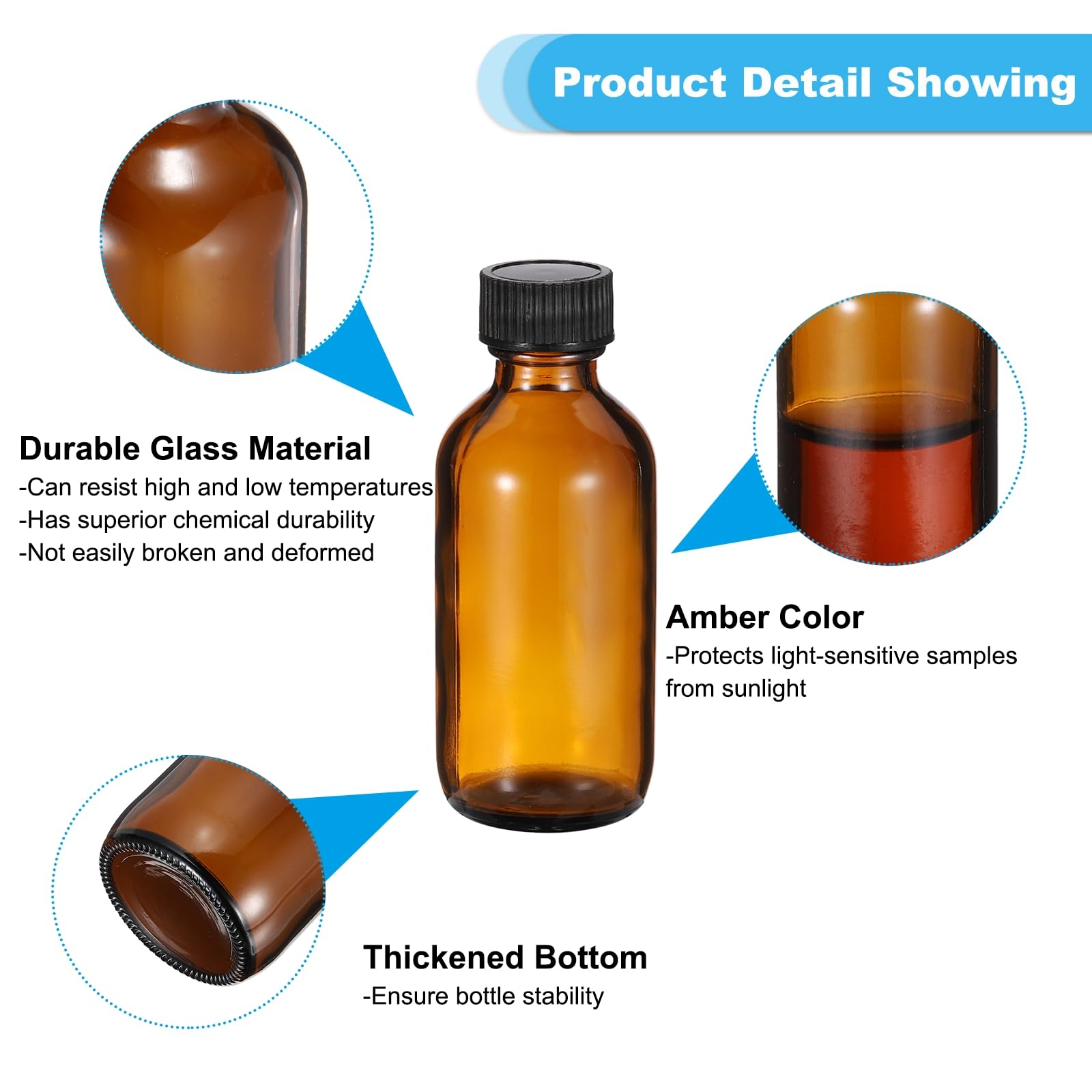 PATIKIL Botellas de muestra de vidrio de 60 ml, 24 botellas dispensadoras redondas con tapa de cono de poliéster negro para líquidos reactivos, aceites esenciales, perfume, ámbar