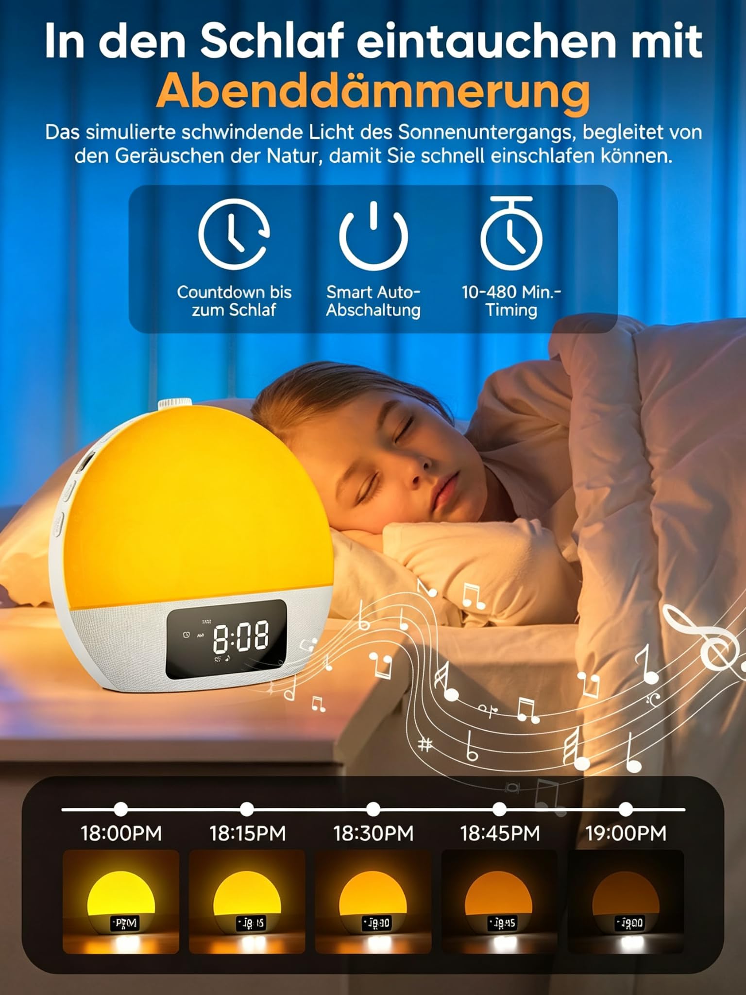 Tageslichtwecker, Lichtwecker Sonnenaufgang Sonnenuntergangssimulation, Digitaler Wecker mit Doppelalarmen, 25 beruhigende Klänge in 16 Helligkeit, RGB Stimmungslicht, Geschenke für Erwachsene Kinder