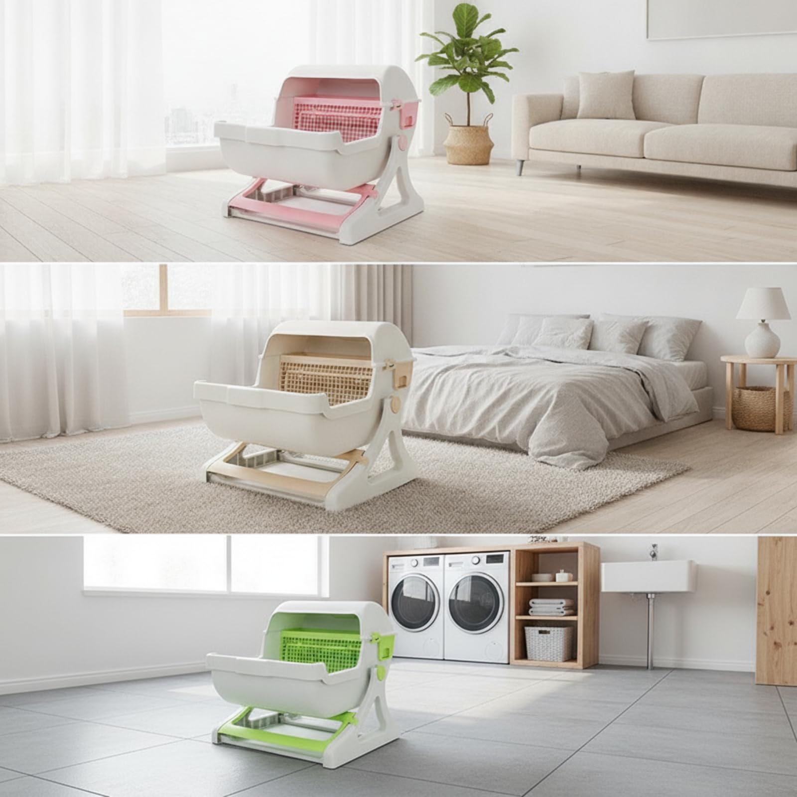 Lettiera Semi-Automatica Grande con Setaccio Moderna Cassetta Igienica per Appartamento, Verde, Lettiera Per Gatti Semi-automatica A Ribalta