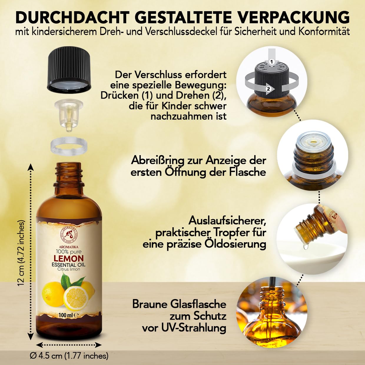 Ätherisches Zitronenöl 2x100 ml - Citrus Limon - Reines Ätherisches Öl - für Diffusers und Duftlampen - Zitrus Duft - Aromakerze - Seife - Lufterfrischer - Aromatherapie