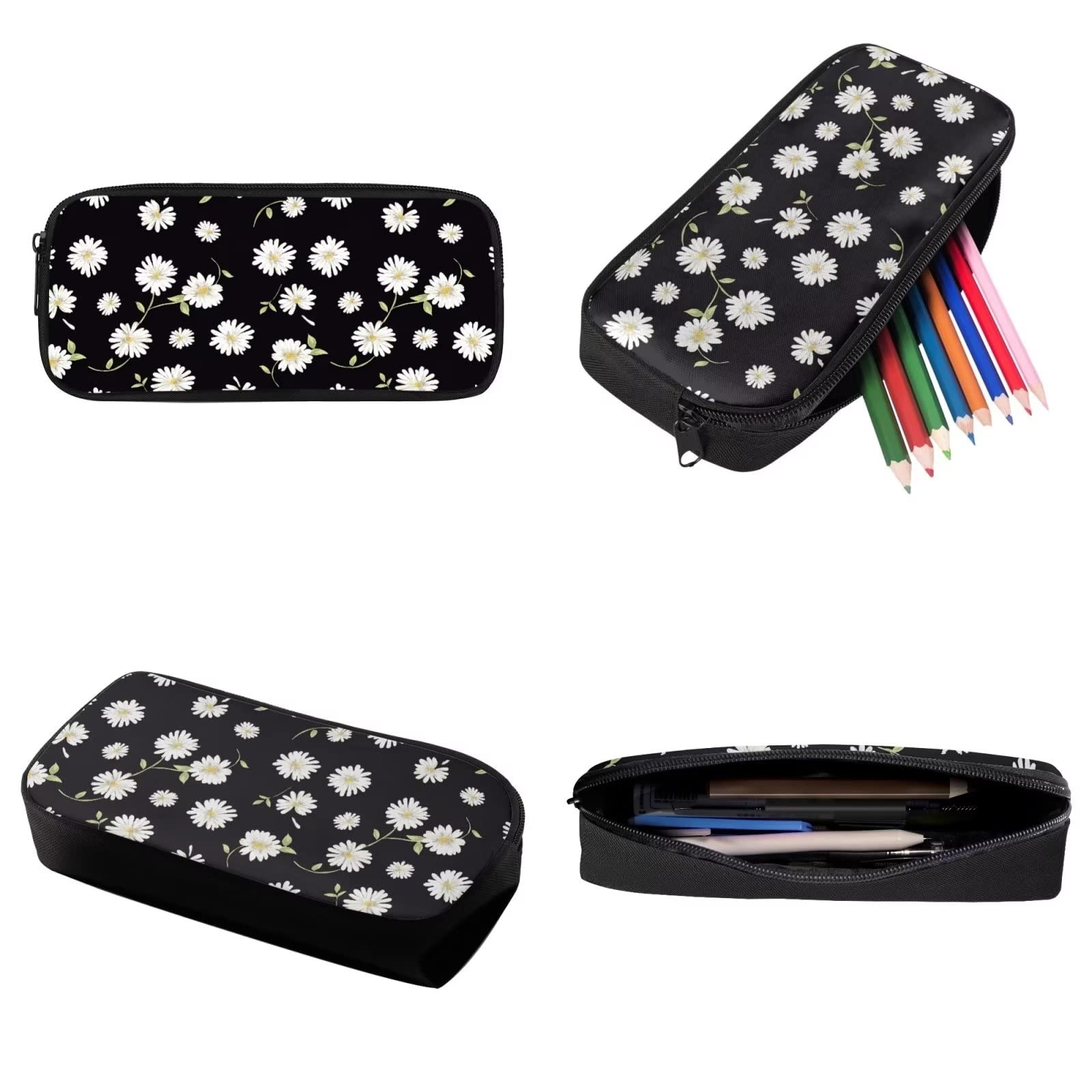 Poceacles Schultasche und Lunchbox-Set für Teenager, Jungen, Grundschule, Büchertasche, Federmäppchen für Grundschulkinder, Weißer Gänseblümchen, Einheitsgröße