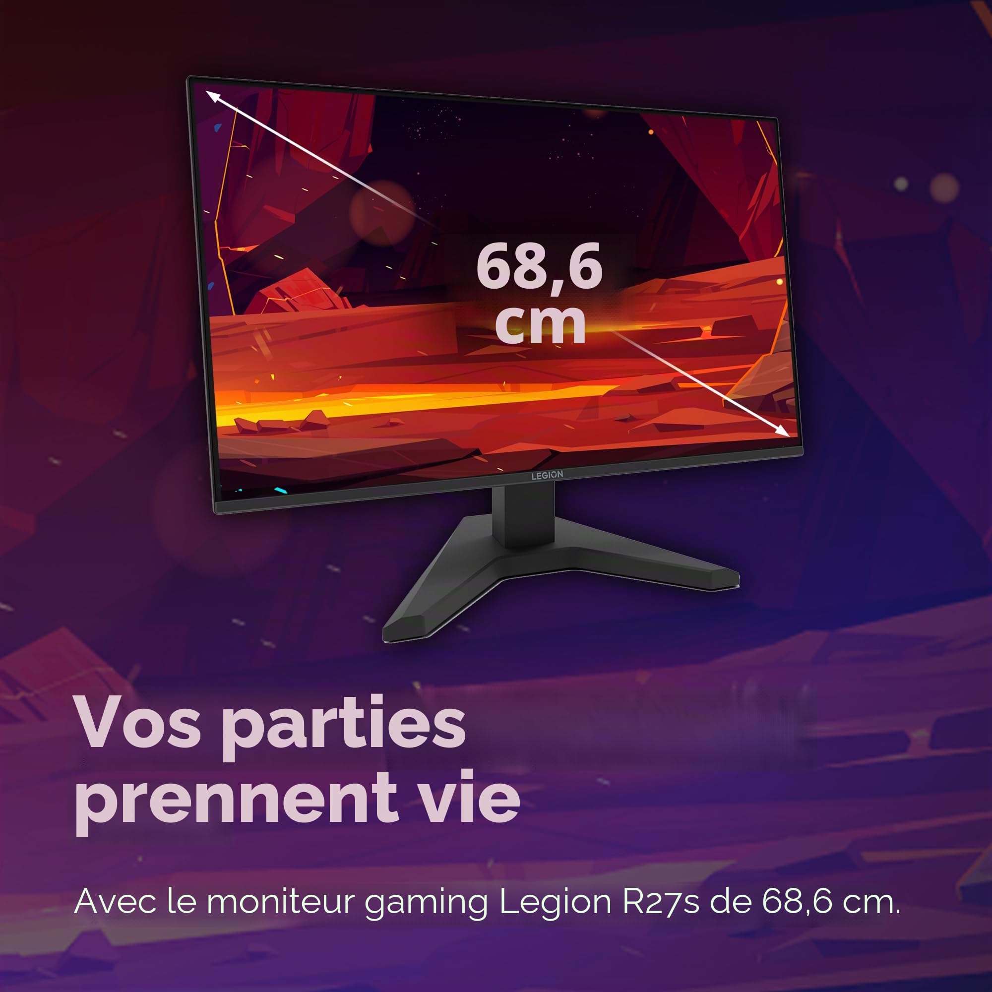 Lenovo Legion R27s - Écran 27'' FHD (1920x1080, IPS, 144 Hz, 1 ms, 1x HDMI+DP, 99% sRGB, Cable HDMI) - Noir Raven