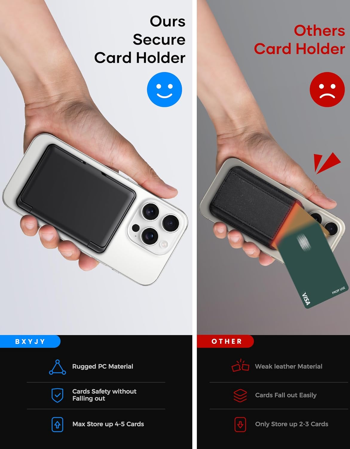 for MagSafe Wallet, Magnetic Card Holder(4-5 Cards), RFID Protection, Built-in Mirror, Men Women Phone Wallet for iPhone 16/15/14/13/12 Series or Magnetic Case, Not for iPhone 13/12 Mini, Black - Image 5