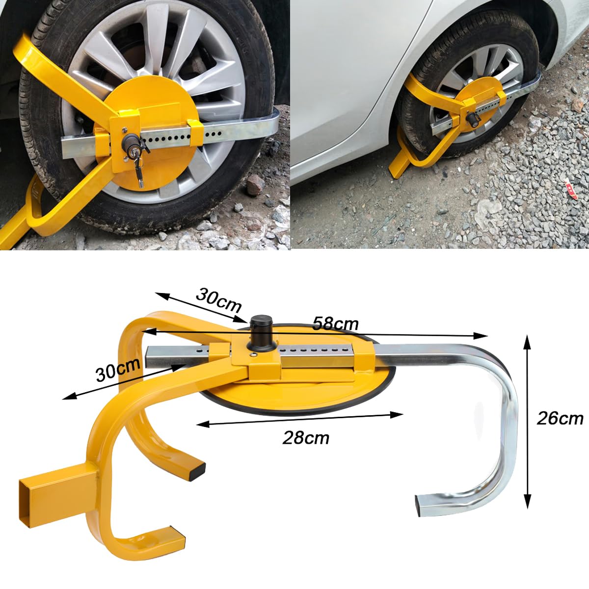 Radkralle Parkkralle Reifenkralle mit Sicherheitsschloss 2 Schlüssel Diebstahlsicherung für PKW Wohnwagen Reifenbreite 220mm Räder 13-15"