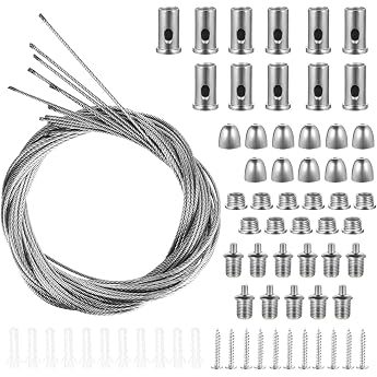 11 x Wire Rope Suspension Stainless Steel Rope Lamp Suspension Installation Kit 1.5 mm x 1 m Adjustable Wire Rope Holder Suspension for Rope Suspension LED Lights Ceiling Panels Hanger Cord Attachment