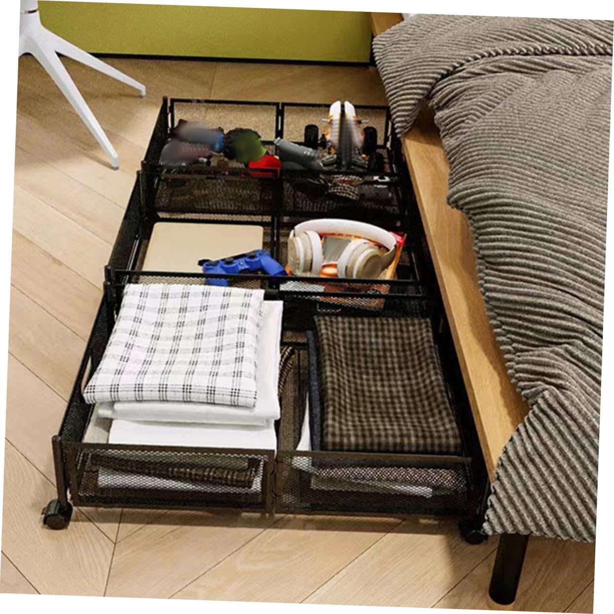 PRETYZOOM Small Bedroom Storage under Bed Drawers Easy Roll Lock Bed Storage Rack