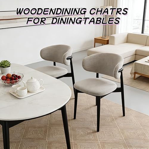 Miniatura 6 de ZimNo Juego de 2 sillas de comedor modernas de madera, sillas de madera maciza, respaldo tapizado de tela beige para casa de campo, cocina,