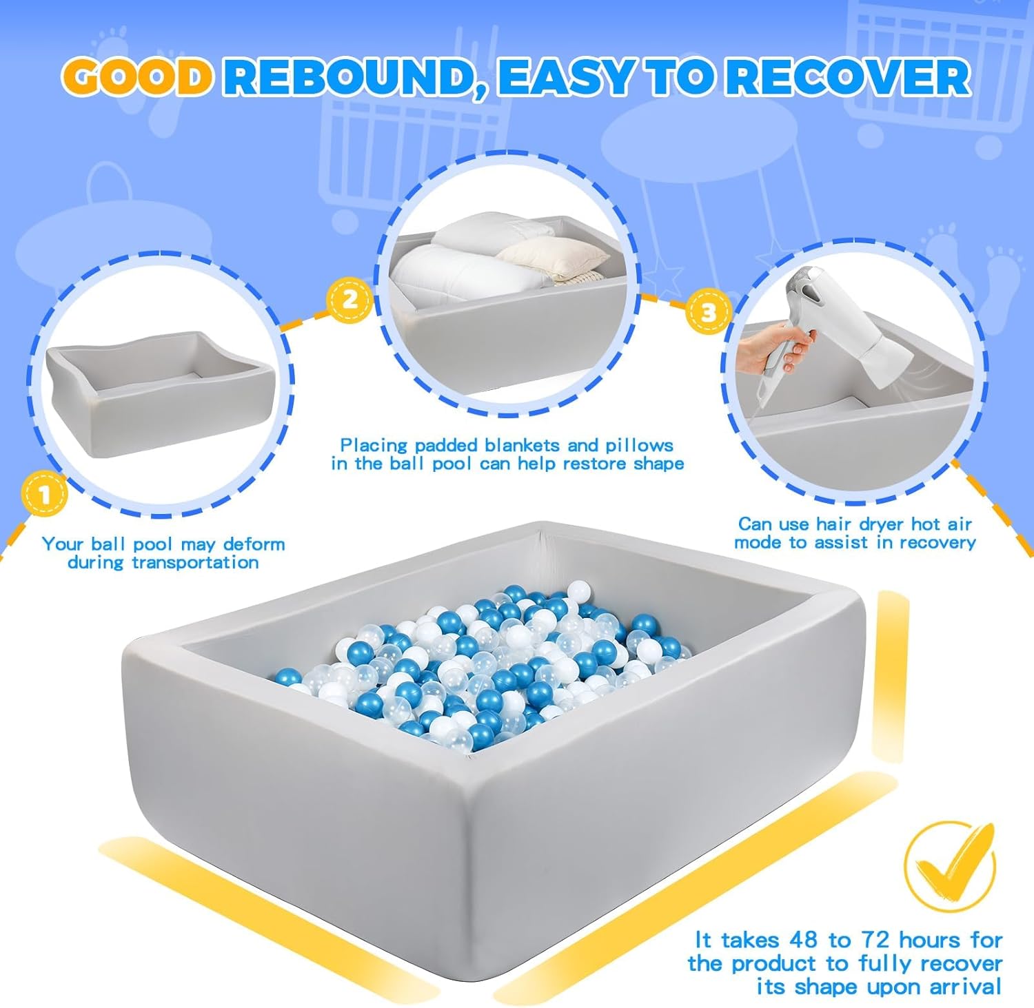 Ball Pits for Toddlers, Extra Thick Foam Ball Pit Extra Large 47"x35" Rectangular Baby Ball Pit Pool Playpen Ideal Gift for Kids - Balls Not Included