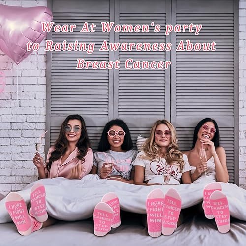 Miniatura 2 de GIFBEA Pink Ribbon - Calcetines para concientización sobre el cáncer de mama, 5 pares, 100% algodón, regalos para sobrevivientes de cáncer de mama