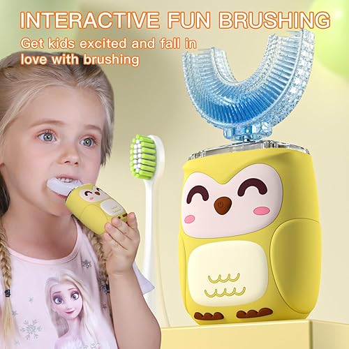 Miniatura 7 de Cepillo de dientes eléctrico en forma de U para niños, cepillo de dientes para niños pequeños con 2 cabezales de cepillo en forma de U, 2 reemplazos