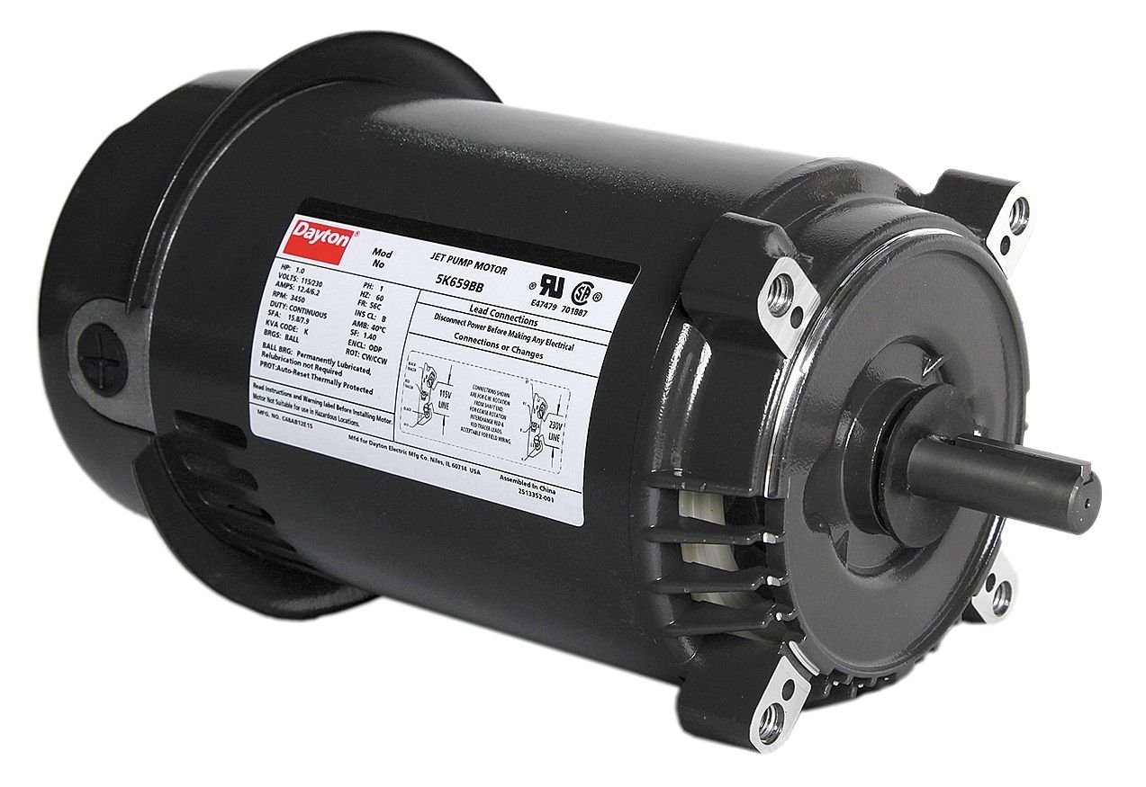 Dayton 5K659 Motor, 1 hp, Jet Pump, Degrees_Fahrenheit, to Volts, Amps, (