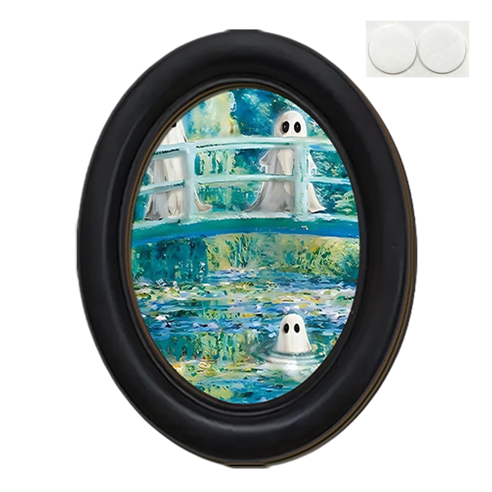 Pasisuu Funny Ghost Halloween Wall Art, Vintage Spooky Framed Ghost Painting, Cute Oval Decor for Home Bedroom Washroom Wall Decoration [object Object]