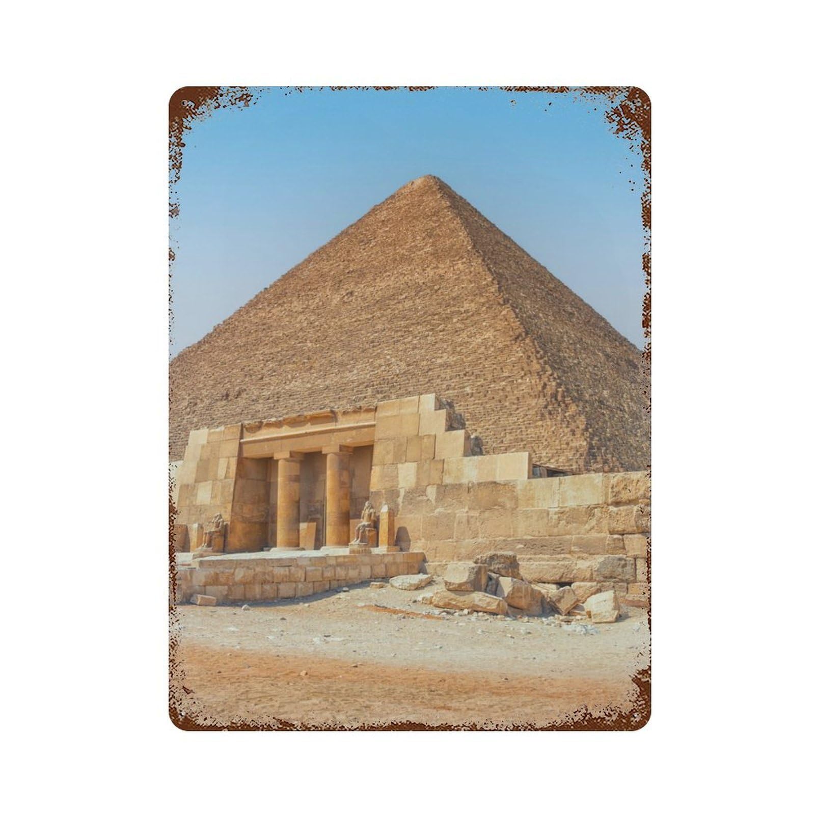 Great Pyramid of Giza Vintage Wall Sign 15.7"x11.8", Rust Effect Metal Decor for Bistro, Counter And Cafe Decor