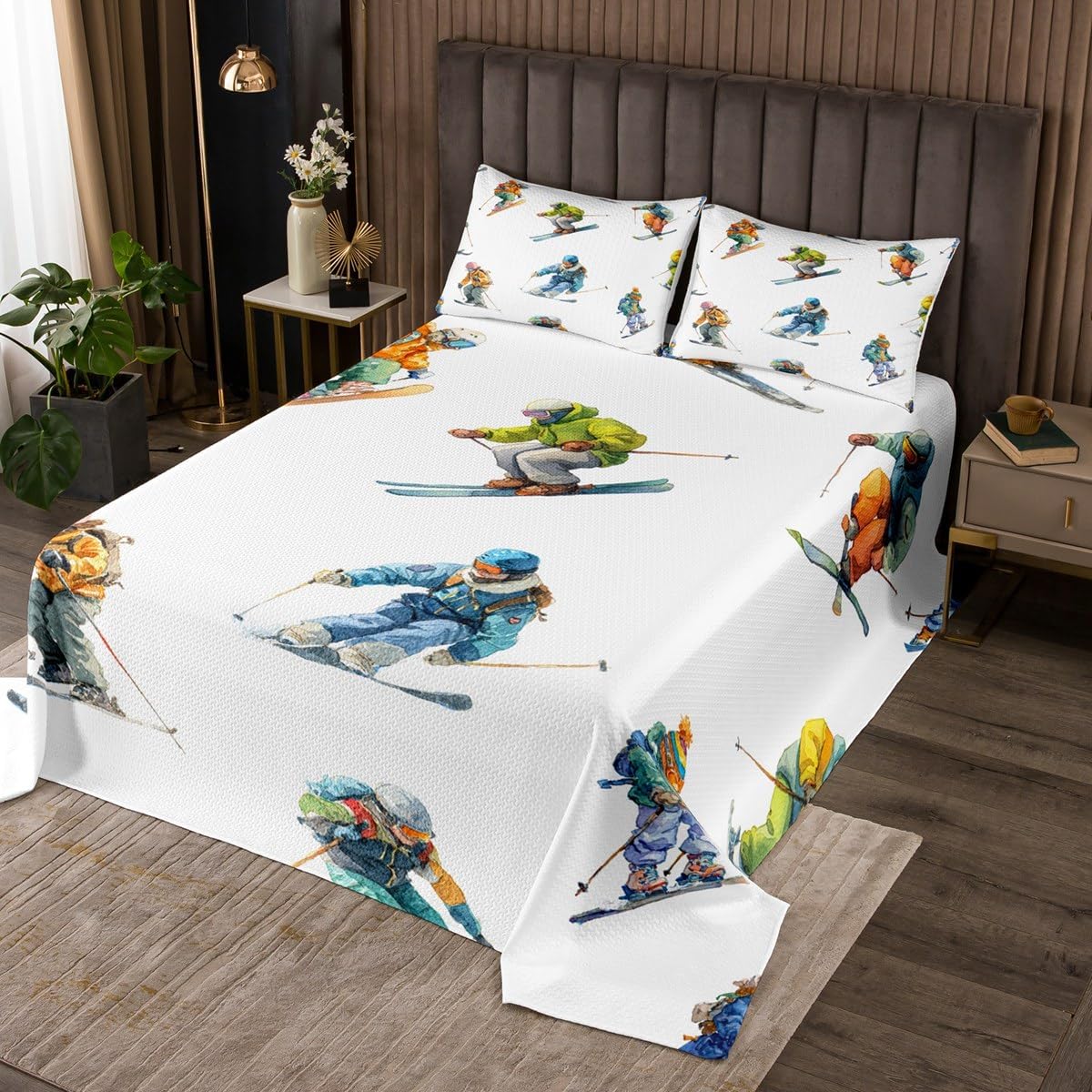 Squirrel Kids Bedspread King Size,Daisy Flower Leaf Botanical Coverlet Set,Girls Boys Room Decor,Animal Rustic Farmhouse Quilted Coverlet,Colorful Bedding Quilt,2 Pillowcases