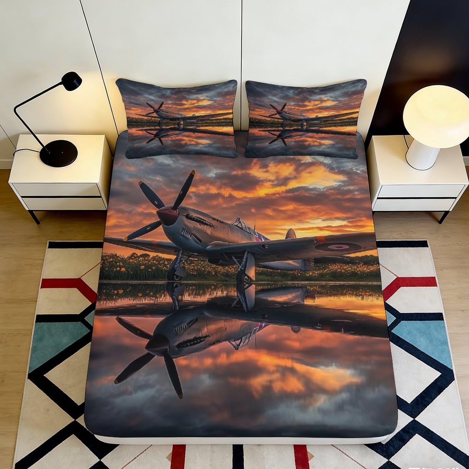 Jqzkxnhpbr Style-10 3D Printed Sunset Lake Fitted Sheet Microfiber Soft Non-Slip Windmill Bed Cover For Bedroom Dorm Room Décor 90X200x25cm