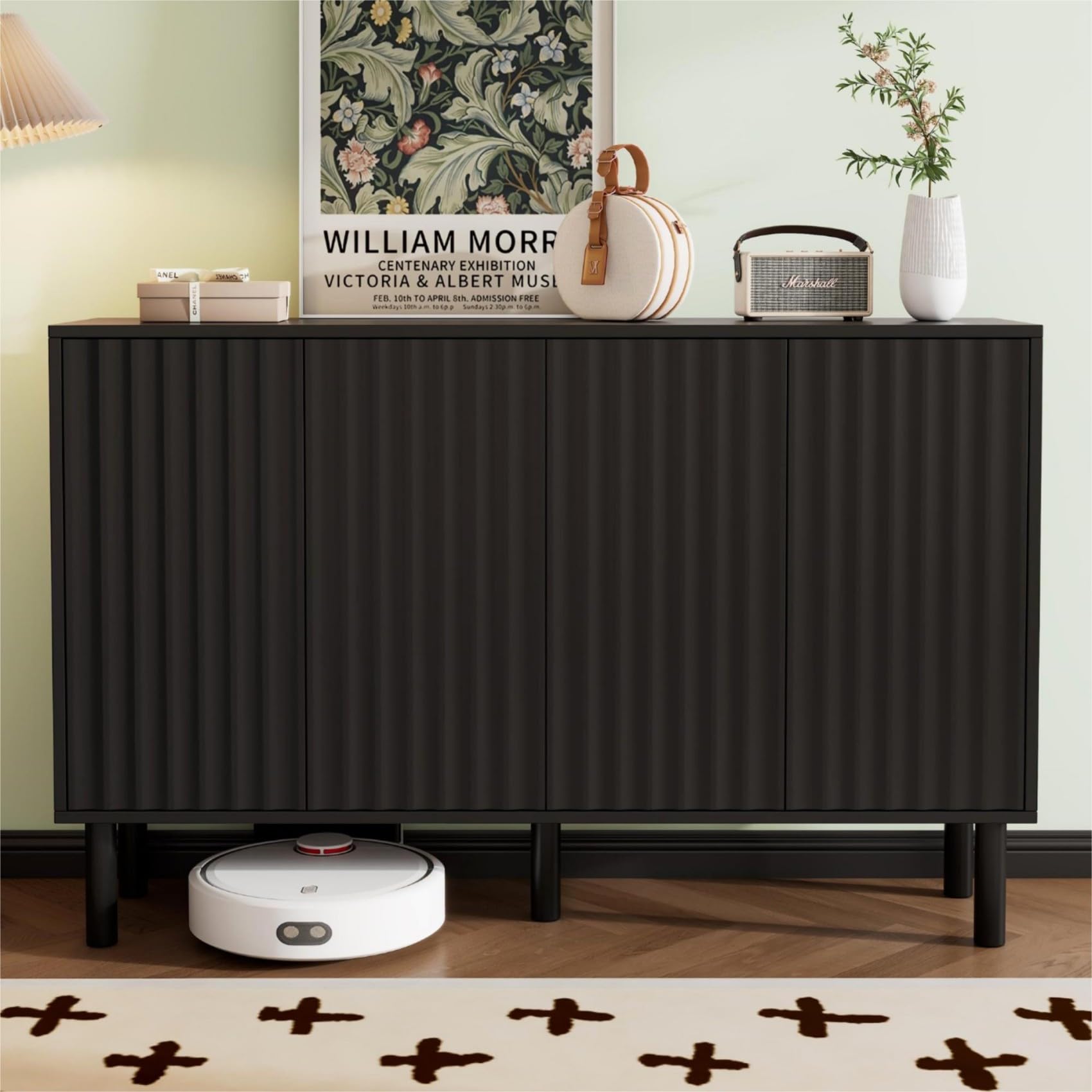 Merax 55” Shoe Cabinet Storage for Entryway with 4-Door, Freestanding Sideboard Buffet Hidden Table Organizer for Dinning Kitchen Living Room, Solid