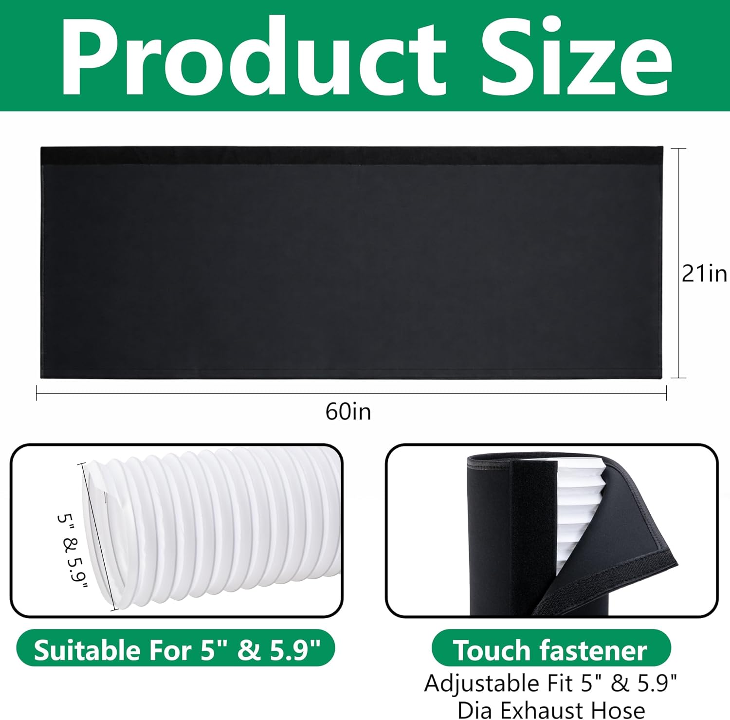 Tlswshsy Portable AC Hose Insulation Sleeve , Air Conditioner Exhaust Hose Cover with 4 Straps, Heat Shield Wrap for 5" & 5.9" Diameter Vent Hose Easy Installation (Black)