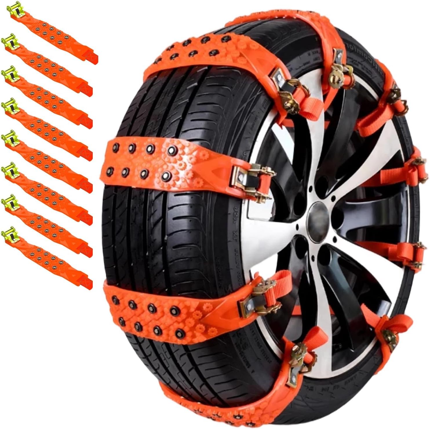 Snow Tire Chains for BAIC D20 Hatchback 2018-2020, Traction Straps Non-Slip Quick No-Tools Installation Low Noise for Ice Snow Mud Fit 165-245mm Tires,8 Straps