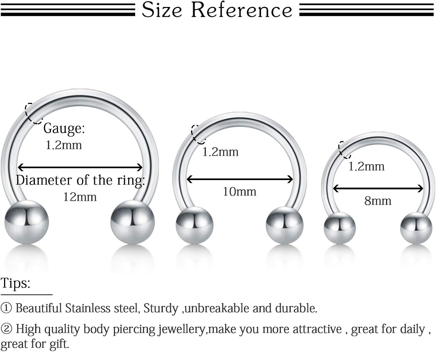 LAURITAMI Septum Clicker Rings Surgical Steel 8mm 16G Hinged Segment Horseshoe Seamless CZ Diamond Helix Earrings Hoop Piercing Jewellery - Image 4